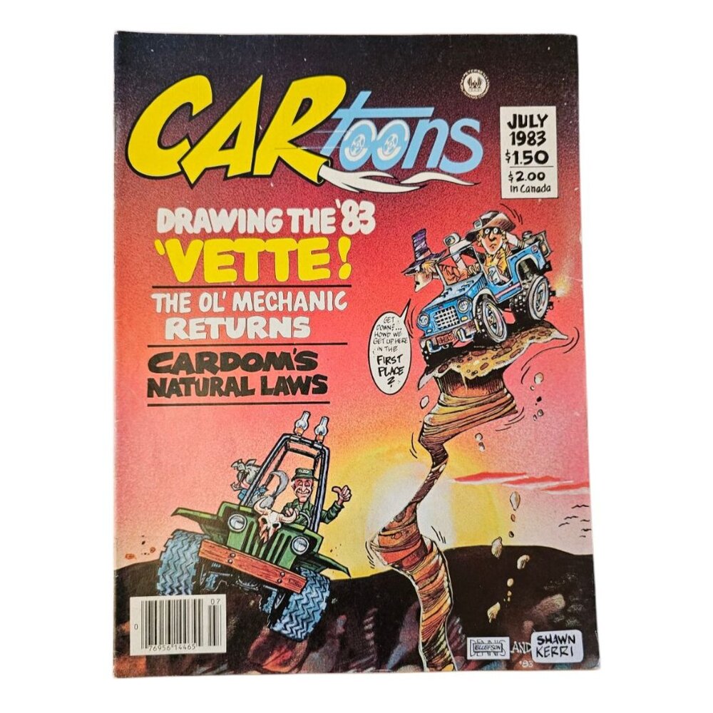 RARE! July 1983 CARtoons cars and hot rods black and white comics . back issue